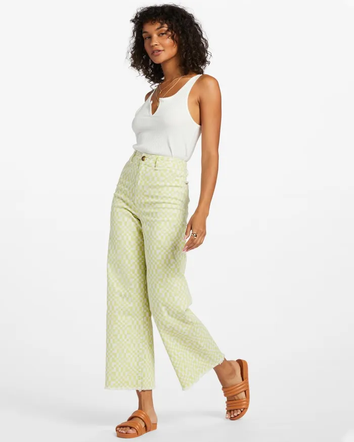 Billabong Free Fall Print Wide Leg Pants Light Lime Women Pants Billabong Free Fall Print Wide Leg Pants Light Lime Women Pants