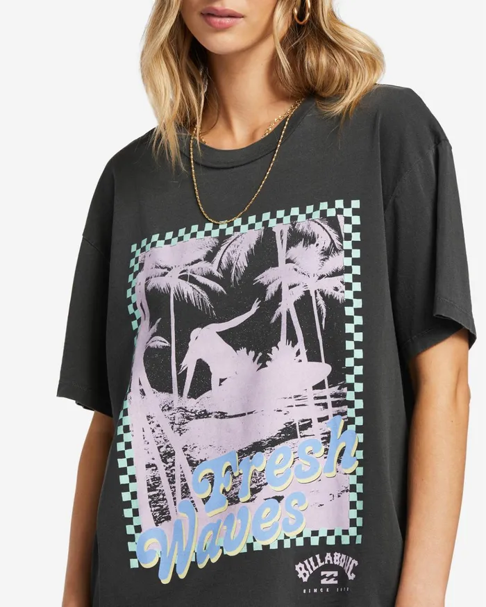 Billabong Fresh Waves Oversized TShirt Off Black Women Graphic Tees and Tanks Billabong Fresh Waves Oversized TShirt Off Black Women Graphic Tees and Tanks