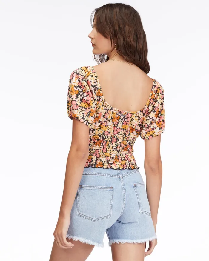 Billabong Get Along Puff Sleeve Top Black Multi Women Tops Billabong Get Along Puff Sleeve Top Black Multi Women Tops