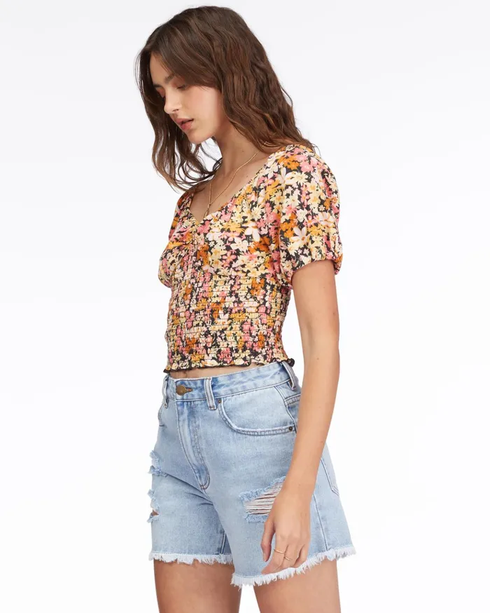 Billabong Get Along Puff Sleeve Top Black Multi Women Tops Billabong Get Along Puff Sleeve Top Black Multi Women Tops