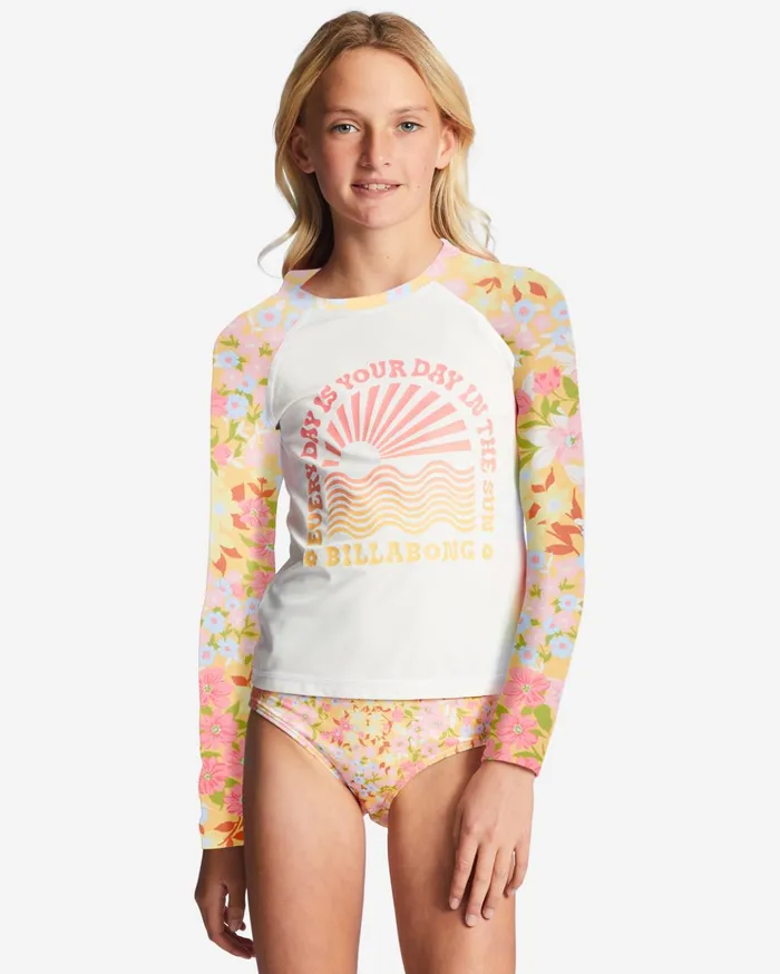 Billabong Girl039s 416 Spring Daydream Long Sleeve Rashguard TwoPiece Swim Set Golden Peach Kids Girls039 Swimwear Billabong Girl039s 416 Spring Daydream Long Sleeve Rashguard TwoPiece Swim Set Golden Peach Kids Girls039 Swimwear