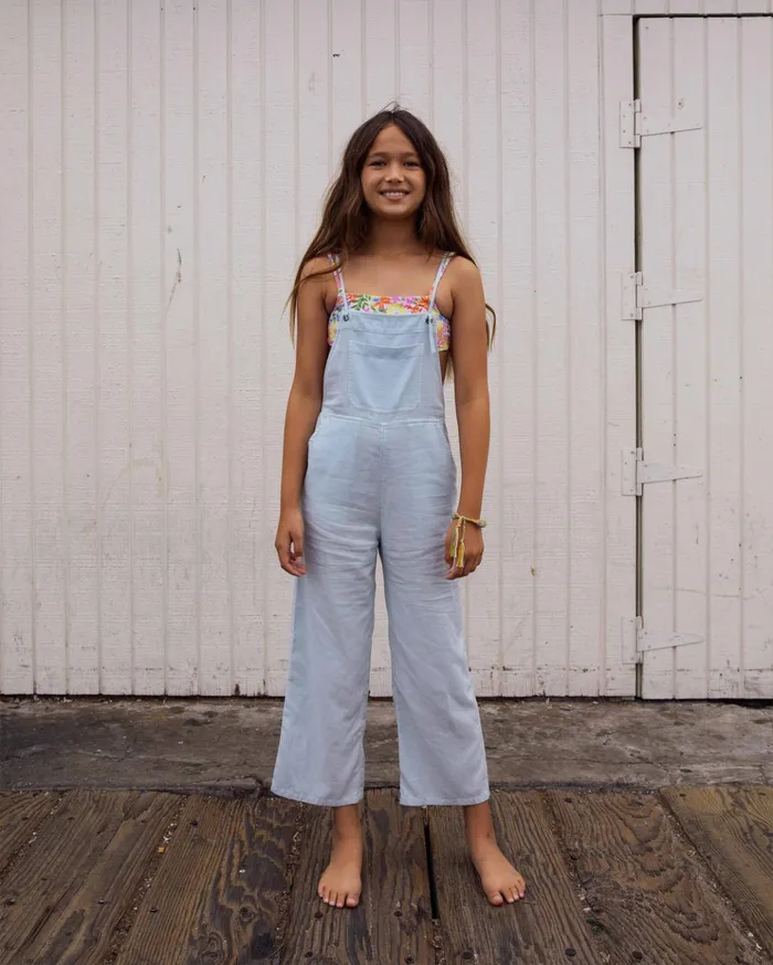 Billabong Girls039 Wild Lengths Jr Overalls Light Chambray Kids Girls039 Dresses and Rompers