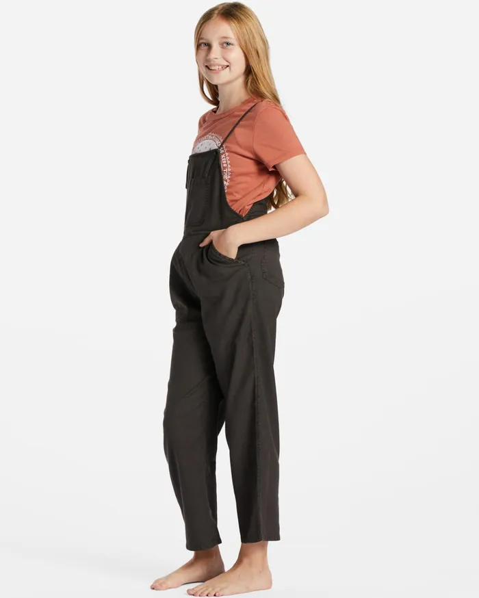 Billabong Girls039 Wild Lengths Jr Overalls Off Black Kids Girls039 Dresses and Rompers