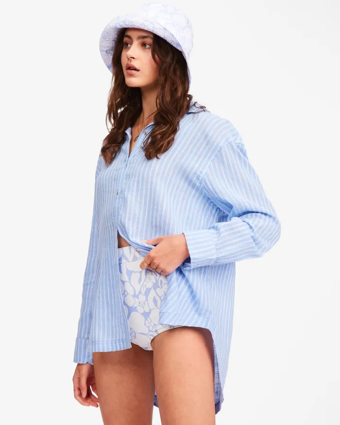 Billabong Good To Go ButtonDown Top Sweet Blue Women Tops Billabong Good To Go ButtonDown Top Sweet Blue Women Tops