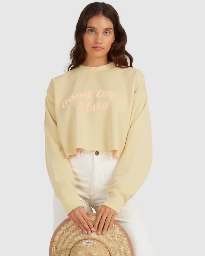 Billabong Hey Gday Cropped Crewneck Sweatshirt Sunburst Women Hoodies and Fleece Billabong Hey Gday Cropped Crewneck Sweatshirt Sunburst Women Hoodies and Fleece
