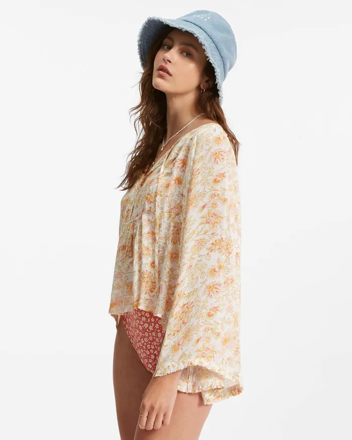 Billabong Hippie Days Bell Sleeve Top WhiteMulti Women Tops Billabong Hippie Days Bell Sleeve Top WhiteMulti Women Tops