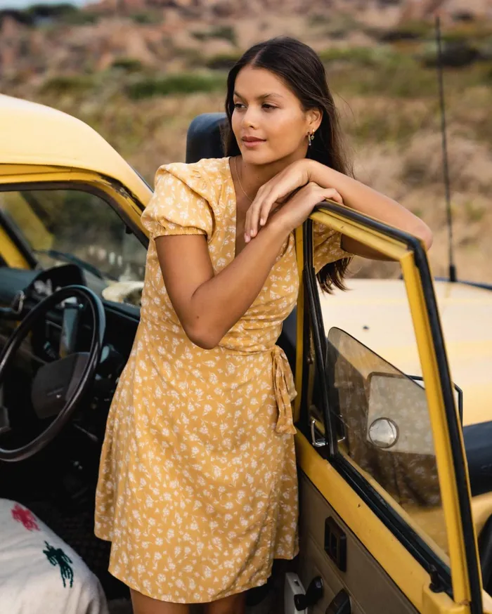 Billabong Hot Tropics Mini Wrap Dress Goldie Women Dresses
