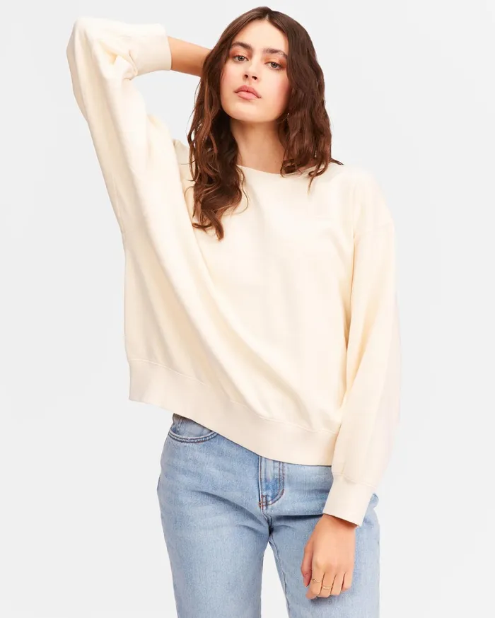 Billabong Ideal Crewneck Sweatshirt Antique White Women Hoodies and Fleece