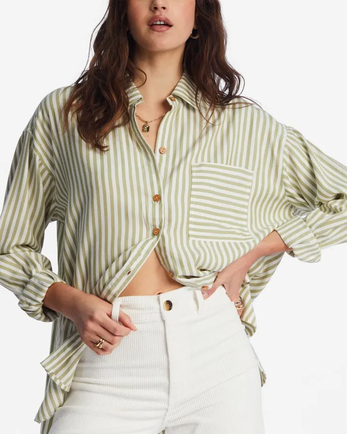 Billabong In The Tide Road Trippin Long Sleeve Shirt Avocado Women Tops Billabong In The Tide Road Trippin Long Sleeve Shirt Avocado Women Tops