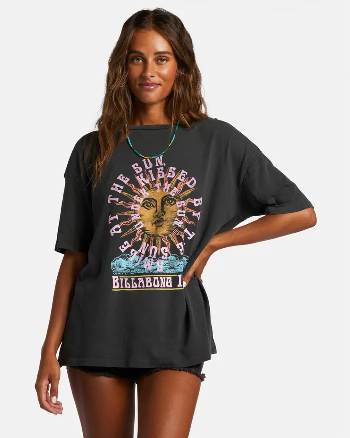 Billabong Kiss Me TShirt Off Black Women Graphic Tees and Tanks