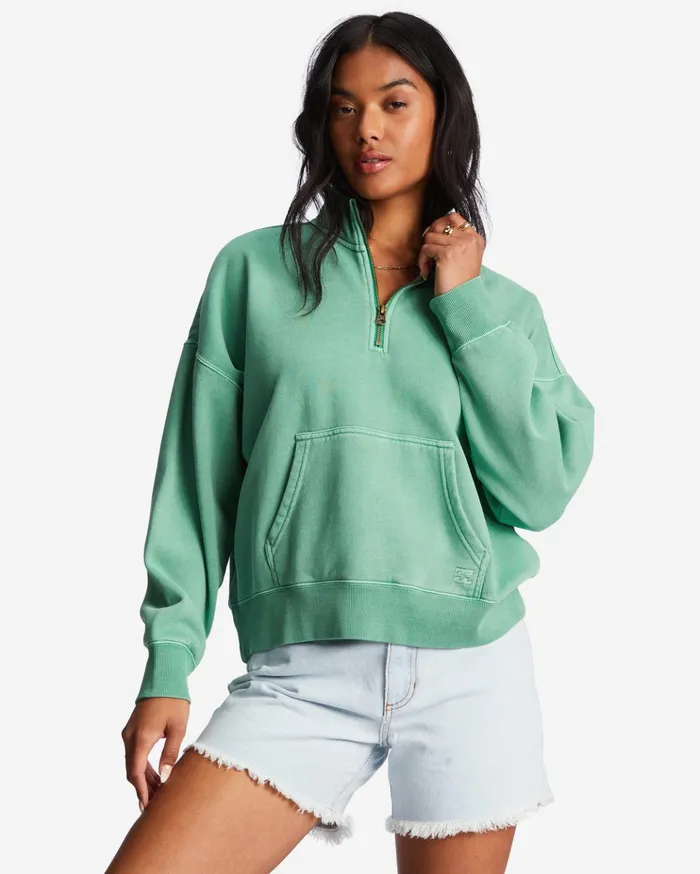 Billabong Lazy Mornings HalfZip Pullover Sweatshirt Sweet Grass Women Essentials Billabong Lazy Mornings HalfZip Pullover Sweatshirt Sweet Grass Women Essentials