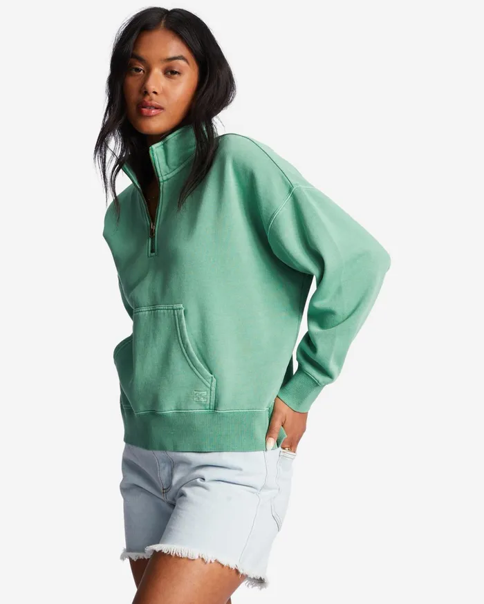 Billabong Lazy Mornings HalfZip Pullover Sweatshirt Sweet Grass Women Essentials Billabong Lazy Mornings HalfZip Pullover Sweatshirt Sweet Grass Women Essentials