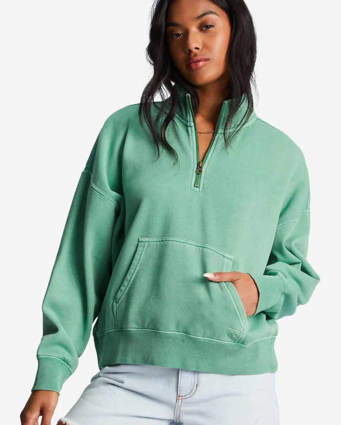 Billabong Lazy Mornings HalfZip Pullover Sweatshirt Sweet Grass Women Essentials Billabong Lazy Mornings HalfZip Pullover Sweatshirt Sweet Grass Women Essentials