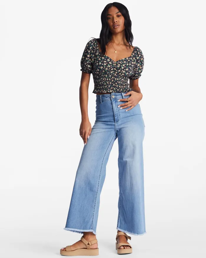 Billabong Love Song Puff Sleeve Top Black Pebble Women Tops Billabong Love Song Puff Sleeve Top Black Pebble Women Tops
