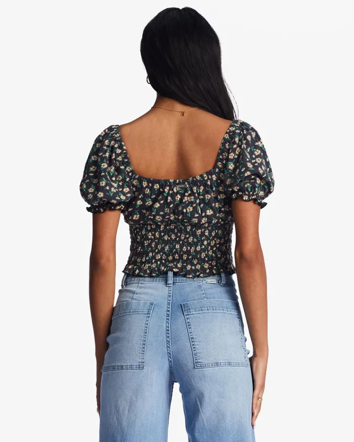 Billabong Love Song Puff Sleeve Top Black Pebble Women Tops Billabong Love Song Puff Sleeve Top Black Pebble Women Tops