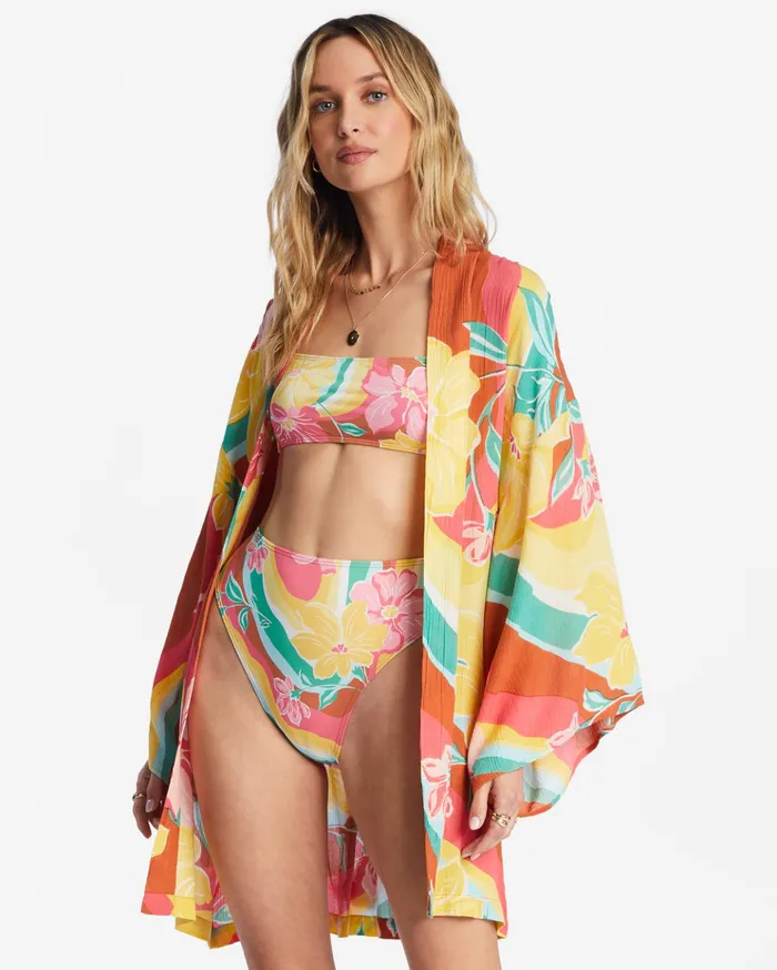 Billabong Loveland 2 Kimono Beach Cover Up Brick Women Dresses Billabong Loveland 2 Kimono Beach Cover Up Brick Women Dresses