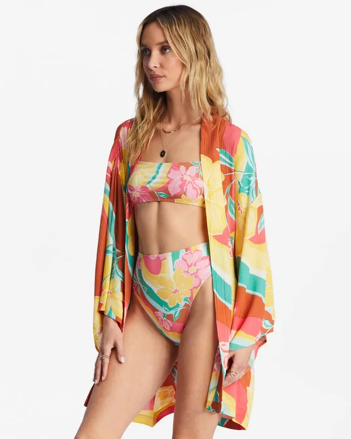 Billabong Loveland 2 Kimono Beach Cover Up Brick Women Dresses Billabong Loveland 2 Kimono Beach Cover Up Brick Women Dresses