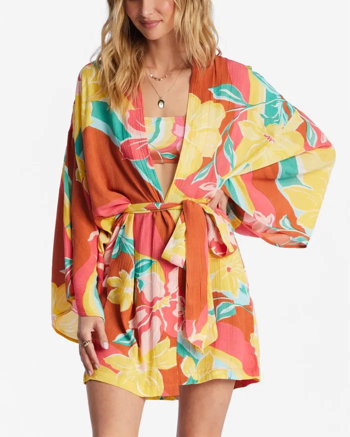 Billabong Loveland 2 Kimono Beach Cover Up Brick Women Dresses Billabong Loveland 2 Kimono Beach Cover Up Brick Women Dresses