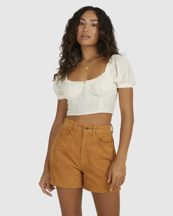 Billabong Monique Puff Sleeve Top Salt Crystal Women Tops