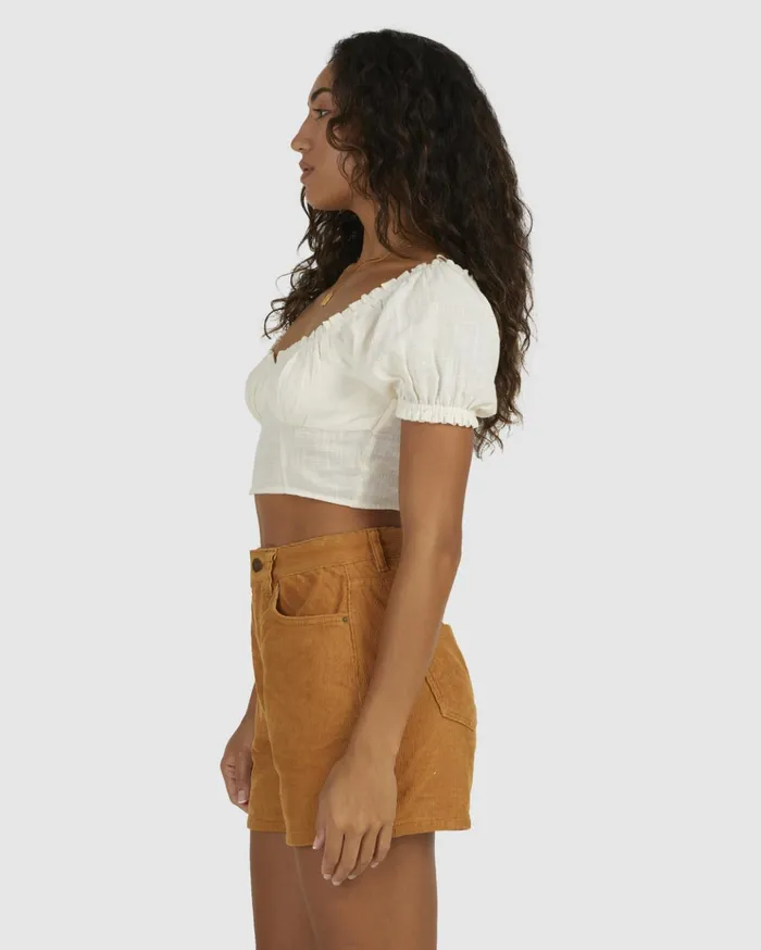 Billabong Monique Puff Sleeve Top Salt Crystal Women Tops Billabong Monique Puff Sleeve Top Salt Crystal Women Tops