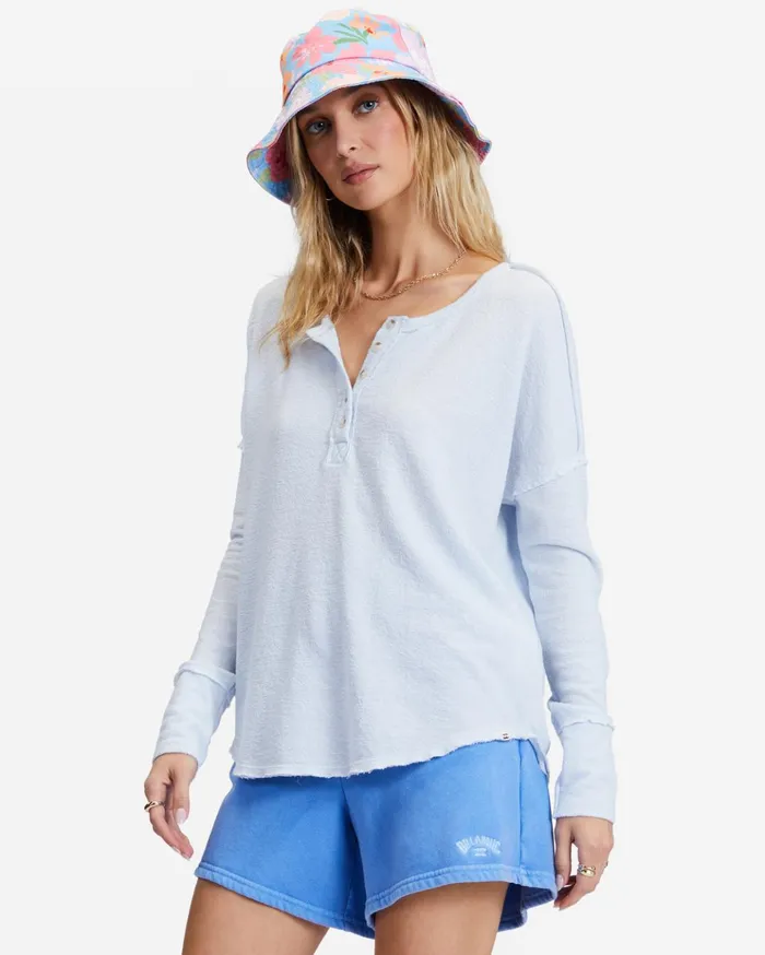 Billabong New Anyday Henley Top Rain Drop Women Tops Billabong New Anyday Henley Top Rain Drop Women Tops