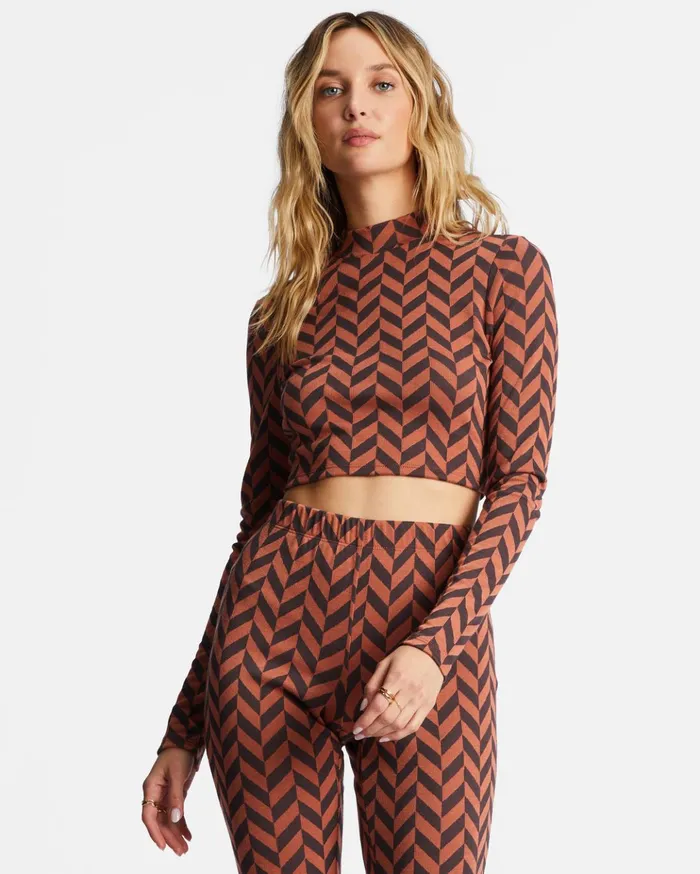 Billabong New Heights Long Sleeve Mock Neck Top Brick Women Tops Billabong New Heights Long Sleeve Mock Neck Top Brick Women Tops