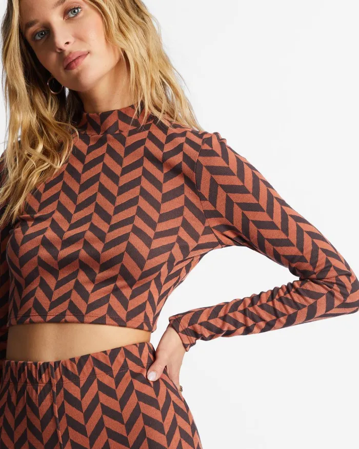 Billabong New Heights Long Sleeve Mock Neck Top Brick Women Tops Billabong New Heights Long Sleeve Mock Neck Top Brick Women Tops