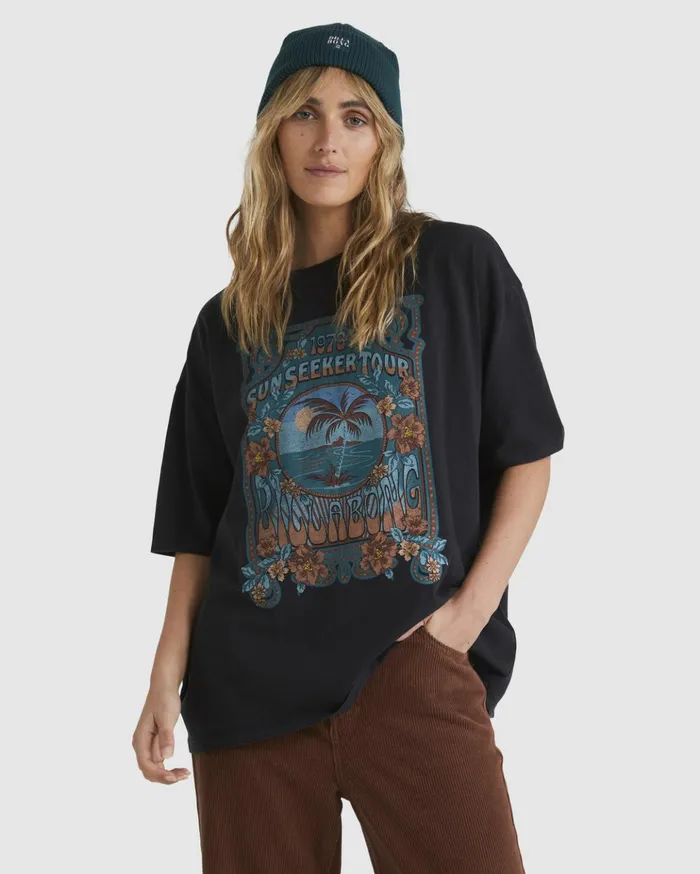 Billabong On Tour Oversized TShirt Off Black Women Graphic Tees and Tanks