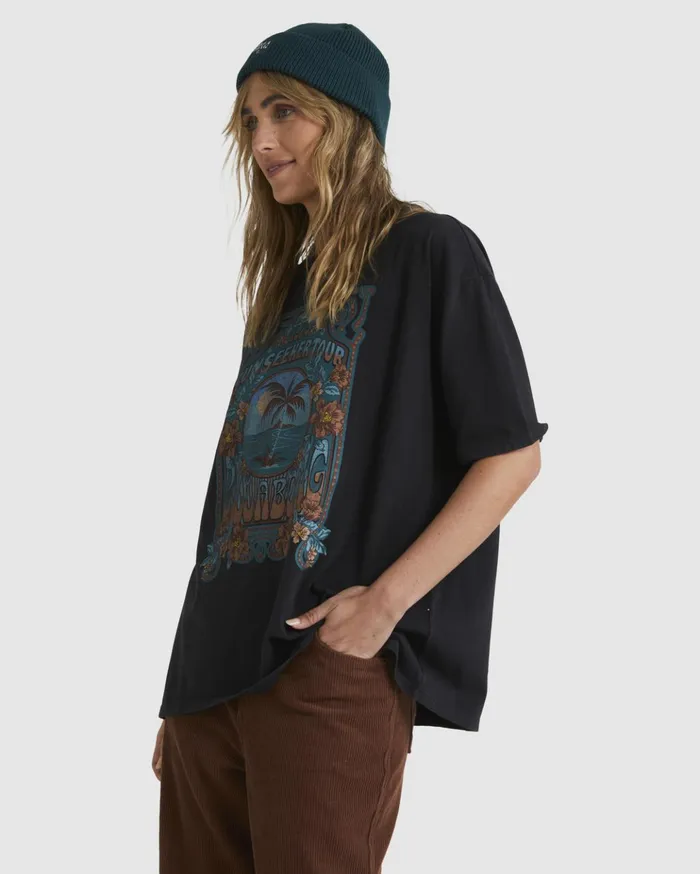 Billabong On Tour Oversized TShirt Off Black Women Graphic Tees and Tanks Billabong On Tour Oversized TShirt Off Black Women Graphic Tees and Tanks