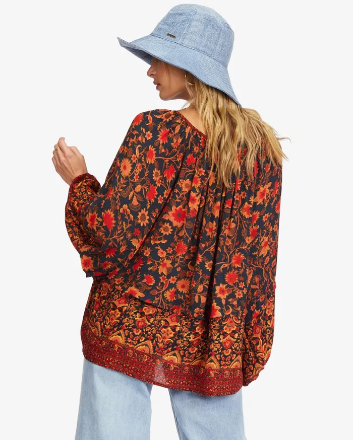 Billabong Peace and Love Long Sleeve Blouse Black Multi Women Tops Billabong Peace and Love Long Sleeve Blouse Black Multi Women Tops