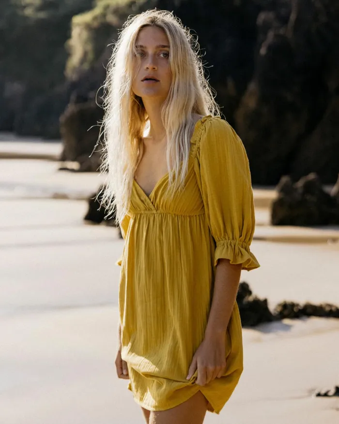 Billabong Perfect Paradise Babydoll Dress Golden Touch Women Dresses