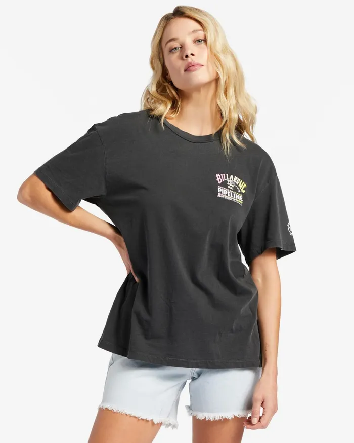 Billabong Pro Pipeline Poster Oversized TShirt Off Black Women Graphic Tees and Tanks