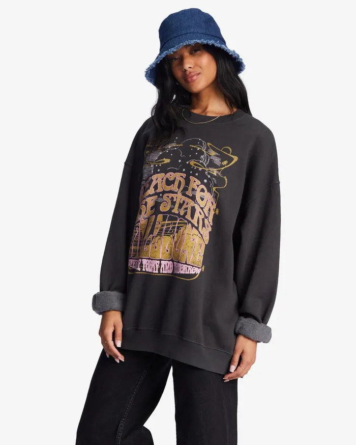 Billabong Ride In Oversized Crewneck Sweatshirt Off Black Women Hoodies and Fleece Billabong Ride In Oversized Crewneck Sweatshirt Off Black Women Hoodies and Fleece