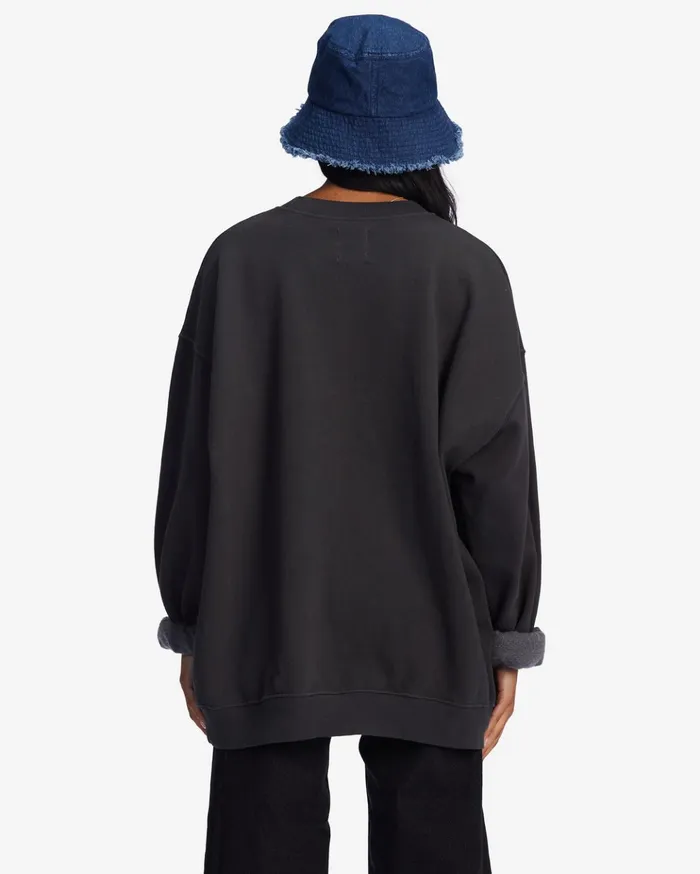 Billabong Ride In Oversized Crewneck Sweatshirt Off Black Women Hoodies and Fleece Billabong Ride In Oversized Crewneck Sweatshirt Off Black Women Hoodies and Fleece