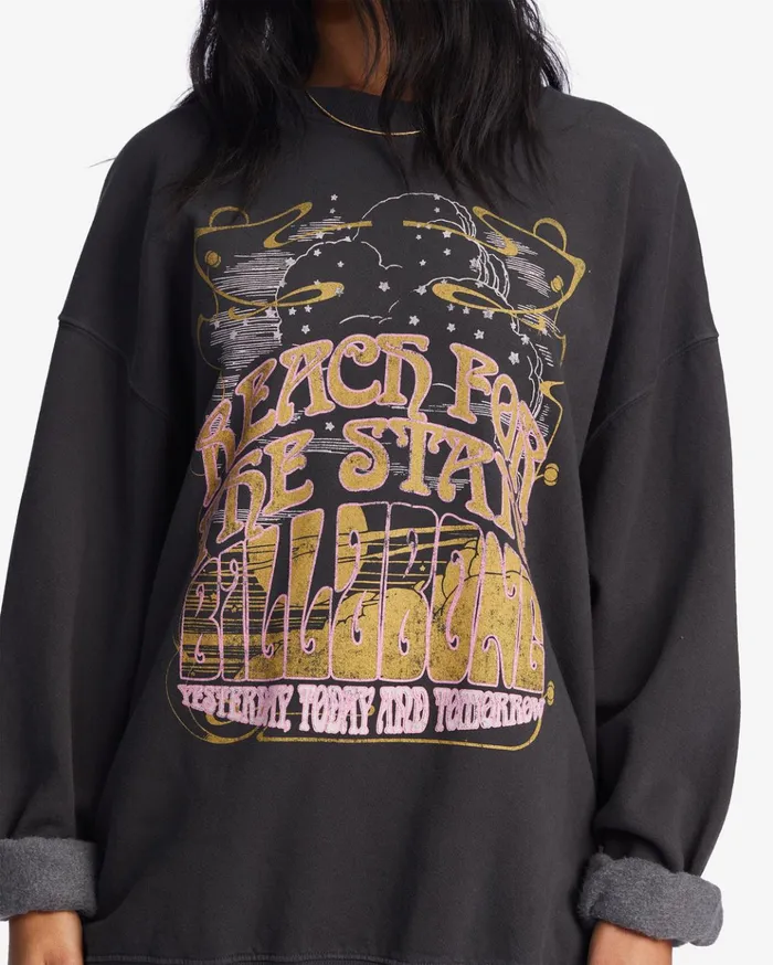 Billabong Ride In Oversized Crewneck Sweatshirt Off Black Women Hoodies and Fleece Billabong Ride In Oversized Crewneck Sweatshirt Off Black Women Hoodies and Fleece