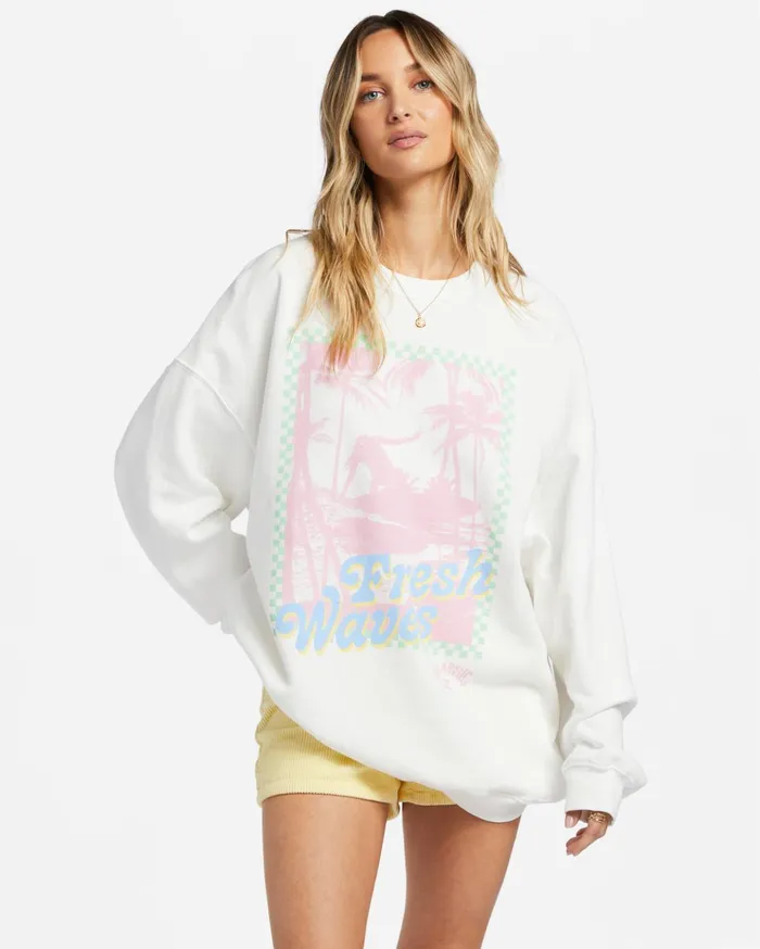 Billabong Ride In Oversized Crewneck Sweatshirt Salt Crystal 2 Women Hoodies and Fleece Billabong Ride In Oversized Crewneck Sweatshirt Salt Crystal 2 Women Hoodies and Fleece