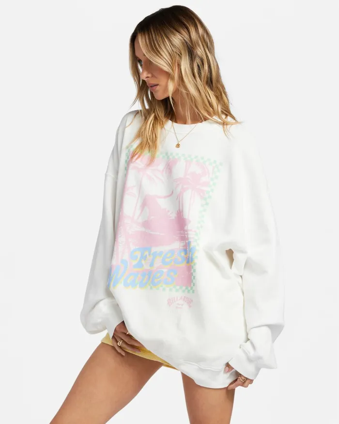 Billabong Ride In Oversized Crewneck Sweatshirt Salt Crystal 2 Women Hoodies and Fleece Billabong Ride In Oversized Crewneck Sweatshirt Salt Crystal 2 Women Hoodies and Fleece