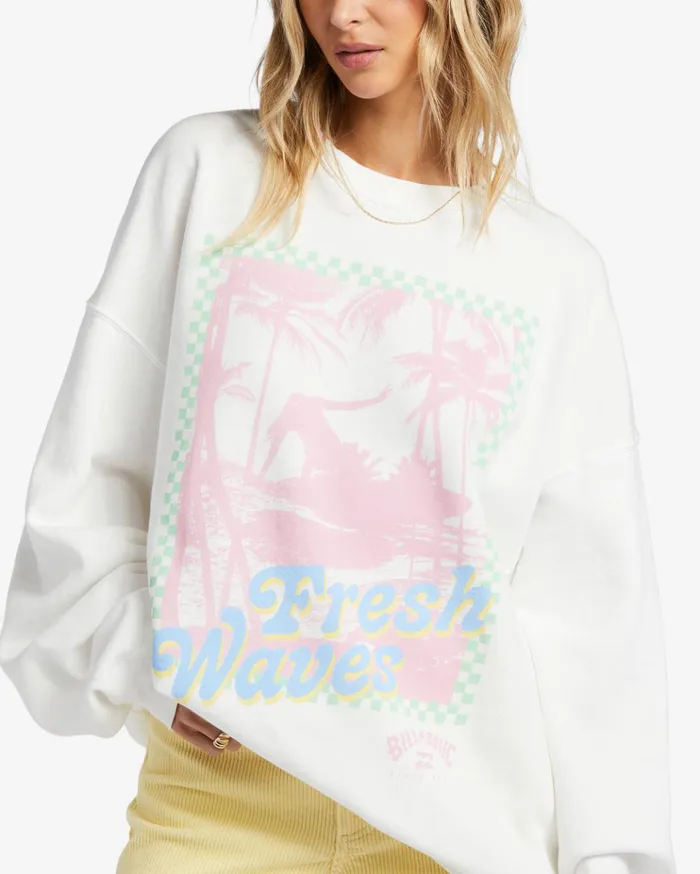 Billabong Ride In Oversized Crewneck Sweatshirt Salt Crystal 2 Women Hoodies and Fleece Billabong Ride In Oversized Crewneck Sweatshirt Salt Crystal 2 Women Hoodies and Fleece