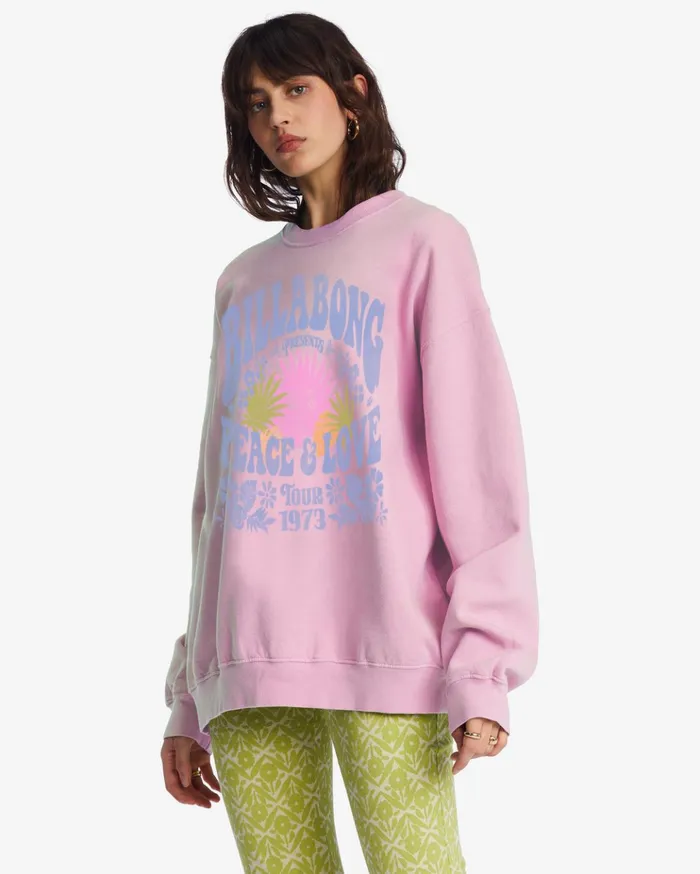 Billabong Ride In Oversized Crewneck Sweatshirt Washed Pink Women Hoodies and Fleece Billabong Ride In Oversized Crewneck Sweatshirt Washed Pink Women Hoodies and Fleece