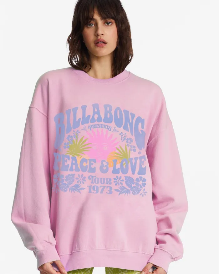 Billabong Ride In Oversized Crewneck Sweatshirt Washed Pink Women Hoodies and Fleece Billabong Ride In Oversized Crewneck Sweatshirt Washed Pink Women Hoodies and Fleece