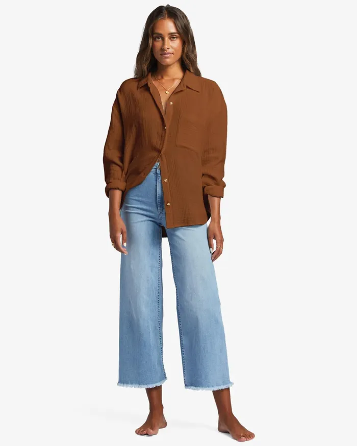 Billabong Right On Long Sleeve Shirt Toasted Coconut Women Tops Billabong Right On Long Sleeve Shirt Toasted Coconut Women Tops