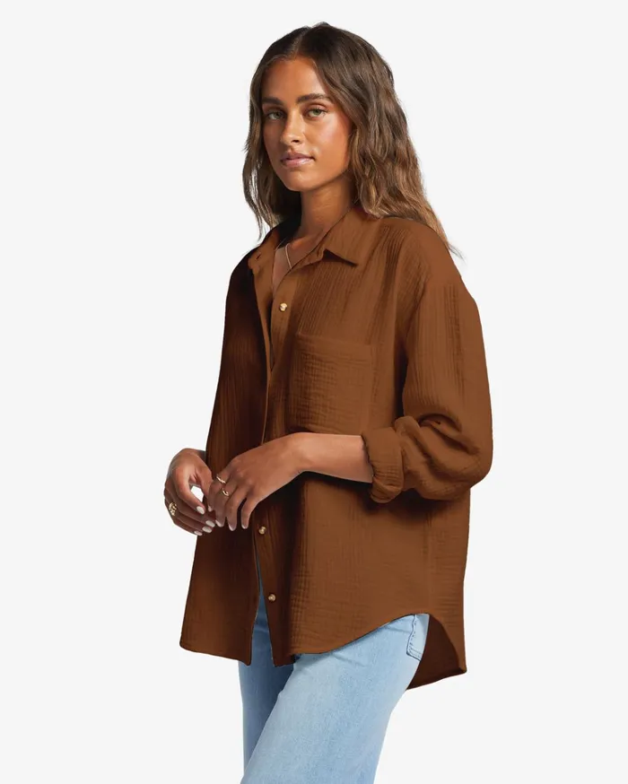 Billabong Right On Long Sleeve Shirt Toasted Coconut Women Tops Billabong Right On Long Sleeve Shirt Toasted Coconut Women Tops