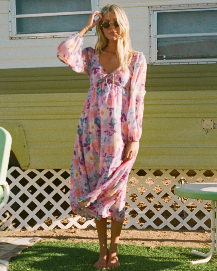 Billabong Salty Blonde Paradise Love Long Sleeve Midi Dress Lovin Lilac Women Dresses
