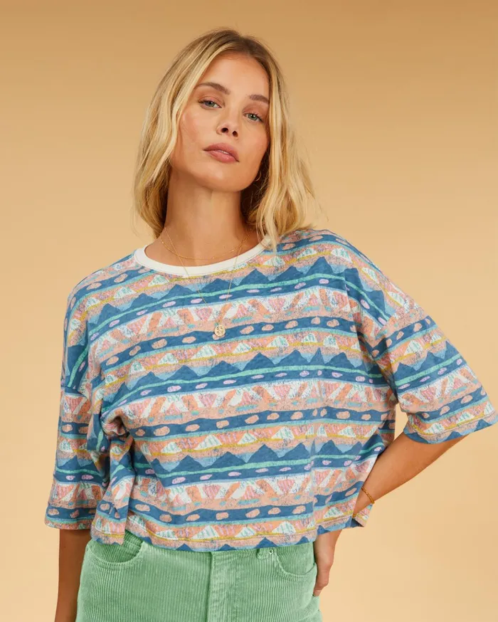 Billabong Salty Blonde Still Salty Boxy TShirt Multi Women Tops Billabong Salty Blonde Still Salty Boxy TShirt Multi Women Tops