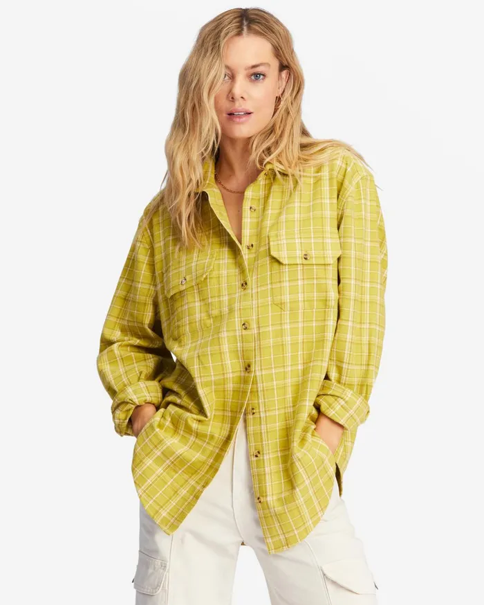 Billabong So Stoked Oversized ButtonDown Flannel Shirt Green Envy Women Tops Billabong So Stoked Oversized ButtonDown Flannel Shirt Green Envy Women Tops