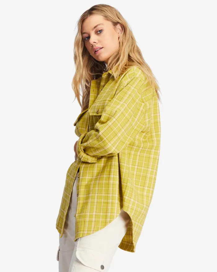 Billabong So Stoked Oversized ButtonDown Flannel Shirt Green Envy Women Tops Billabong So Stoked Oversized ButtonDown Flannel Shirt Green Envy Women Tops