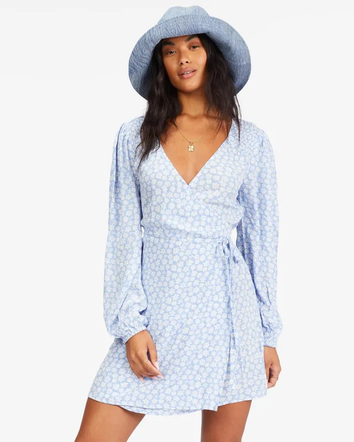 Billabong Spring Romance Mini Wrap Dress Baby Blues Women Dresses