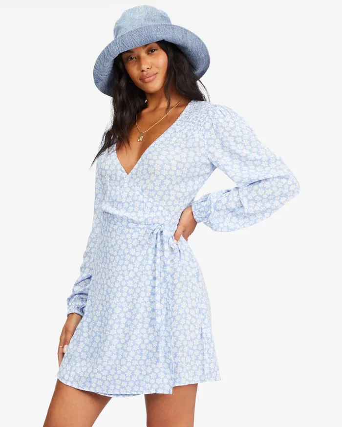 Billabong Spring Romance Mini Wrap Dress Baby Blues Women Dresses Billabong Spring Romance Mini Wrap Dress Baby Blues Women Dresses