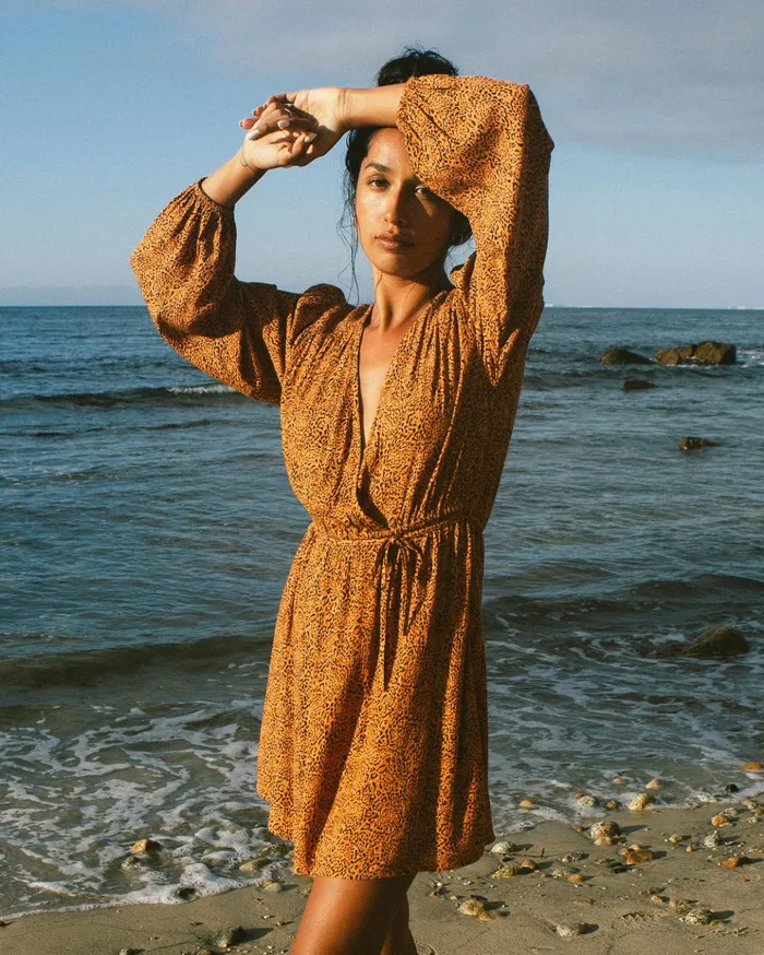 Billabong Spring Romance Mini Wrap Dress Toffee Women Dresses