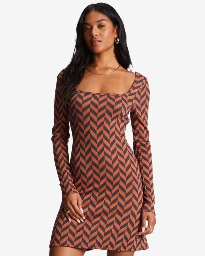 Billabong Still Your Girl Long Sleeve Jersey Dress Brick Women Dresses